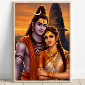 Shiva and Parvati, God Shiva, Parvati, Shiv Parvati Hindu God, Shiv Art, Indian God, Shiva Wall Art, Shiv Painting, Poster Print, Canvas