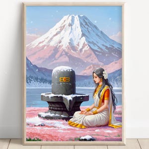 Parvati and Shiv Ling, Shiv Shakti, God Shiva, Parvati, Shiv Parvati, Hindu God, Shiv Art, Shiva Wall Art, Shiv Painting, Print and Canvas
