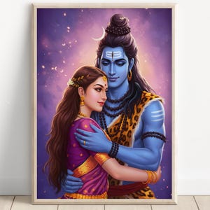 Shiva and Parvati, God Shiva, Parvati, Shiv Parvati Hindu God, Shiv Art, Indian God, Shiva Wall Art, Shiv Painting, Poster Print, Canvas
