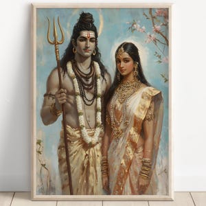 Shiva and Parvati, God Shiva, Parvati, Shiv Parvati Hindu God, Shiv Art, Indian God, Shiva Wall Art, Shiv Painting, Poster Print, Canvas