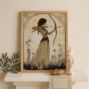 Artemis Wall Art, Greek Goddess of Hunting, Art Nouveau Decor, Mythology Poster, Divine Feminine, Greek Mythology Poster, Artemis Canvas