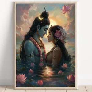 Shiva and Parvati, Shiv Shakti, God Shiva, Parvati, Shiv Parvati, Hindu God, Shiv Art, Shiva Wall Art, Shiv Painting, Poster Print, Canvas
