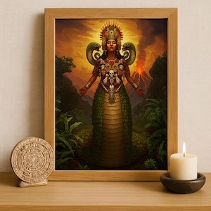Aztec Wall Art, Coatlicue Art, Aztec Goddess of Earth Decor, Aztec Mythology Artwork, Mexican Aztec Art, Goddess of Creation and Destruction