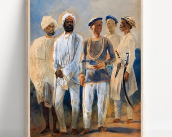 Sikhs and Gurkhas Painting | Colonial India Warrior Art | Historical Heritage Poster | Vintage Military Wall Decor Canvas Print Poster