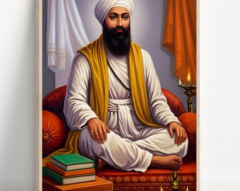 Sikh Art | Guru Angad Dev  | Second Sikh Guru from 1539 to 1552 | Sikh Art Painting | Religious Art | Print | Canvas