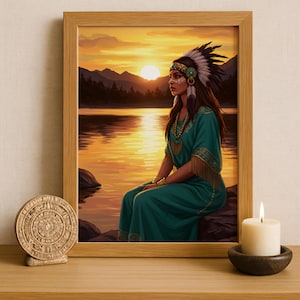 Aztec Wall Art, Chalchiuhtlicue Art, Aztec Goddess of Water Decor, Aztec Mythology Artwork, Mexican Aztec Art, Goddess of Rivers and Lakes