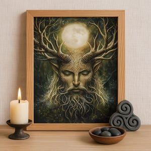 Cernunnos Celtic God Wall Art, Gaulish Mythology Print, God of Nature and Abundance, Celtic Tonalism Decor, Ancient Celtic Spiritual Artwork