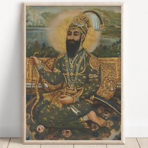 Sikh Art | Guru Gobind Singh | Tenth Sikh Guru from 1675 to 1708 | Vintage Art Painting | Religious Art | Print | Canvas