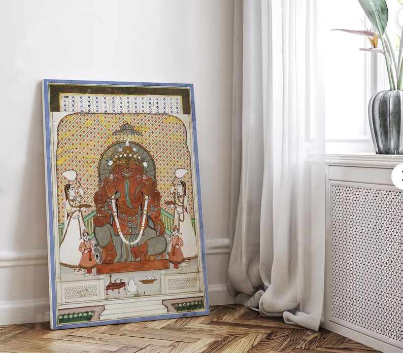 Hindu God Wall Art ,GANESHA ,indian Miniature Art, Vintage Art, Indian