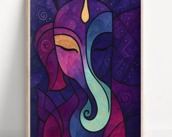 Arte mural abstracto de Ganesh, Señor Ganesh, Ganesha, arte mural de dios hindú, arte indio en miniatura, dios indio, impresión de póster de Ganesh, lienzo de Ganesh