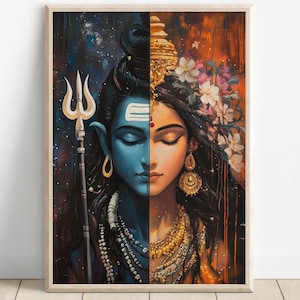 Shiva und Parvati, Shiv Shakti, Gott Shiva, Parvati, Shiv Parvati, Hindu Gott, Shiv Kunst, Shiva Wand Kunst, Shiv Malerei, Poster Druck, Leinwand