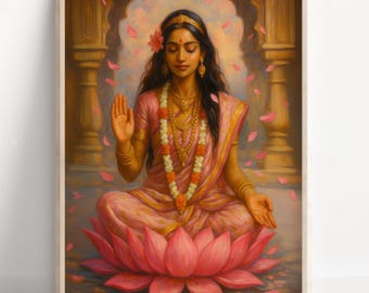 Lakshmi, Bogini Bogactwa, Bogini Lakshmi, Sztuka Lakshmi, Sztuka hinduskiej bogini, Bóg hinduski, Bóg indyjski, Plakat, Płótno