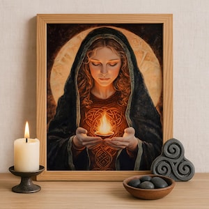 Brigid Celtic Goddess Wall Art, Irish Mythology Print, Goddess of Fire and Forge, Celtic Tonalism Decor, Sacred Feminine Pagan Artwork