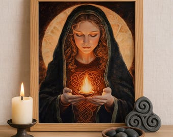 Brigid Celtic Goddess Wall Art, Irish Mythology Print, Goddess of Fire and Forge, Celtic Tonalism Decor, Sacred Feminine Pagan Artwork