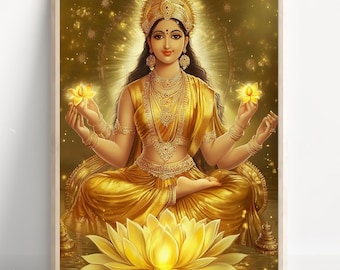 Lakshmi, Goddess of Wealth, Goddess lakshmi, Lakshmi Art, Hindu Goddess Wall Art, Hindu God, Indian God, Poster Print, Canvas