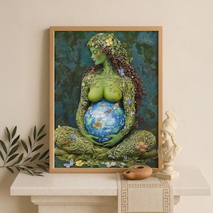 Gaia Wall Art, Greek Goddess of Earth, Nouveau Inspired Decor, Divine Feminine Mythology Print, Cult Gaia Feminine Energy,  Greek Poster