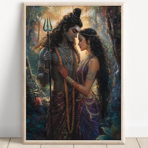 Shiva and Parvati, God Shiva, Parvati, Shiv Parvati Hindu God, Shiv Art, Indian God, Shiva Wall Art, Shiv Painting, Poster Print, Canvas