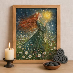 Brigid Celtic Goddess Wall Art, Irish Mythology Print, Goddess of Fire and Forge, Celtic Tonalism Decor, Sacred Feminine Pagan Artwork