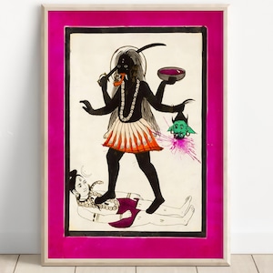 カーリー女神の壁画、1800年代インド、カルカッタ、カリガート絵画