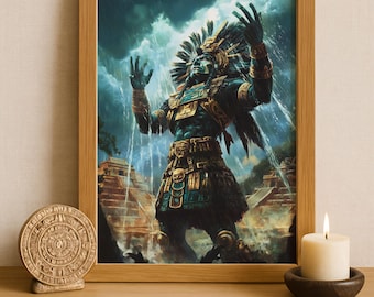 Aztec Wall Art, Tlaloc Art, Aztec God of Rain Decor, Aztec Mythology Artwork, Mexican Aztec Art, God of Water and Fertility