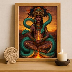 Aztec Wall Art, Coatlicue Art, Aztec Goddess of Earth Decor, Aztec Mythology Artwork, Mexican Aztec Art, Goddess of Creation and Destruction