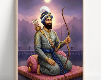 Arte Sikh / Gurú Gobind Singh / Décimo Gurú Sikh de 1675 a 1708 / Pintura de arte Sikh / Arte religioso / Impresión / Lienzo