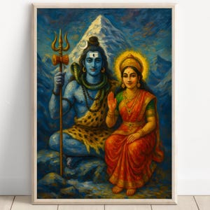 Shiva and Parvati, God Shiva, Parvati, Shiv Parvati Hindu God, Shiv Art, Indian God, Shiva Wall Art, Shiv Painting, Poster Print, Canvas