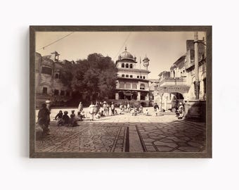 Foto vintage de Akal Takht Sahib / Santuario sij histórico de Amritsar / Impresión de gurudwara en blanco y negro / Decoración espiritual enmarcada y en lienzo