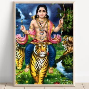 Ayyappan, Ayyappa Swami, The son of Shiva and Mohini,  Hindu God Wall Art, Indian God, Poster Print, Canvas
