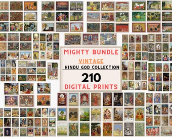 210 vintage hindoeïstische god kunstmuurset | MACHTIGE BUNDEL | Lakshmi | Saraswati | Krishna | Shiva | Ganesha | Hanuman | Rama | Digitale download