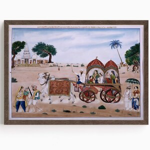 シーク教のアート | シーク教徒の家族 | 牛車に乗ったシーク教徒の女性 | ビンテージ アート | 宗教アート | プリント | キャンバス