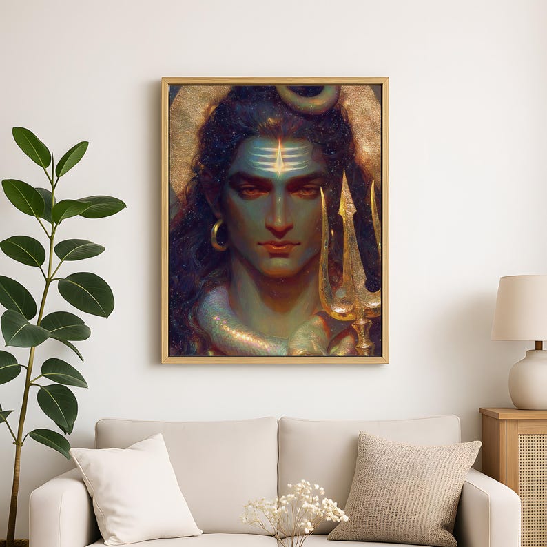 Lord Shiva Wall Art Mahadev Cosmic Face Portrait Hindu God Painting ...