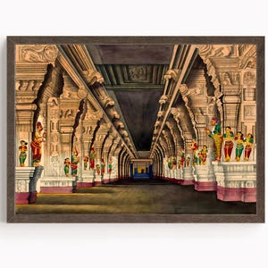 Poster med Mahamandapa-entrén till Madurai | Tryck av pelarhallen i Sundareswara-templet | Sydindisk konst | Hinduisk väggdekoration | Canvas