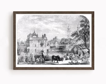 Arte Sikh / Tempio d'Oro / Sri Harmandir Sahib / Arte d'epoca / Arte religiosa / Stampa / Tela