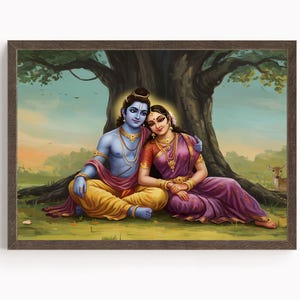 Ram and Sita Art, Lord Rama and Sita, Hindu God Wall Art ,Ram, Rama and Sita,Indian God, Poster Print, Canvas Print