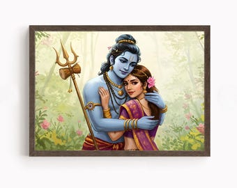 Shiv y Parvati, Dios Shiva, Dios hindú, Arte Shiv, Dios indio, Arte mural de Shiva, Pintura de Shiv, Mahadev, Impresión de póster, Lienzo