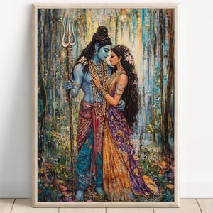 Shiva and Parvati, God Shiva, Parvati, Shiv Parvati Hindu God, Shiv Art, Indian God, Shiva Wall Art, Shiv Painting, Poster Print, Canvas