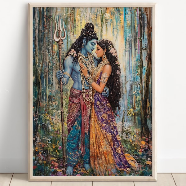 Shiva and Parvati, God Shiva, Parvati, Shiv Parvati Hindu God, Shiv Art, Indian God, Shiva Wall Art, Shiv Painting, Poster Print, Canvas