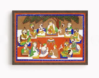 Sikh Art | The Ten Holy Sikh Gurus with Guru Nanak Dev at Center | Sikh Gurus | Religious Art | Vintage Art painting | Print | Canvas