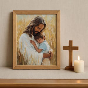 Christian Art, Jesus and Boy, Jesus and Children, Bible Art,  Modern Christian Art, Jesus Christ Painting, Jesus Christ, Jesus hugging
