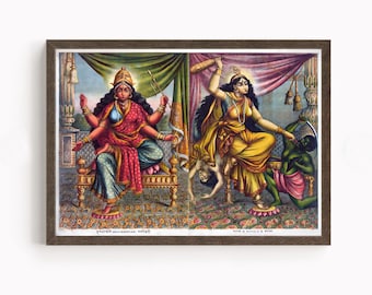 三人の女神ビンテージ スタイルのインドのヒンドゥー教の宗教的な