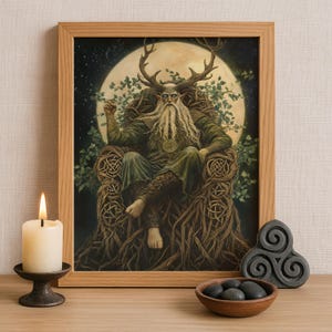Cernunnos Celtic God Wall Art, Gaulish Mythology Print, God of Nature and Abundance, Celtic Tonalism Decor, Ancient Celtic Spiritual Artwork