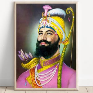 Guru Gobind Singh Rare Vintage Print, Sikh Art, Tenth Sikh Guru from 1675 to 1708, Vintage Art Painting, Guru Gobind Singh Poster