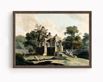 Hindu Temple Rotasgarh Fort Bihar Poster | 1796 Thomas Daniell Print | Indian Heritage Architecture | Vintage Sacred Wall Art | Canvas