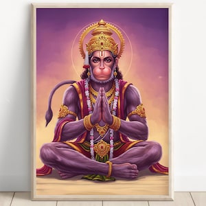 Hanuman Art, Lord Hanuman, Jai Bajarang Bali, Hanuman Art, Hindu God,  Hindu God Wall Art, Indian God, Canvas Print, Poster Print