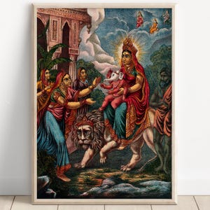AGAMANI, Return of the Goddess Parvati to the home of her parents, Parvati, Vintage Art, Indian God, Poster Print, Canvas