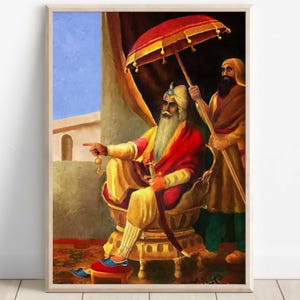 Sikh Kunst | Maharaja Ranjit Singh | Sher-e-Punjab |  Erster Maharaja des Sikh-Reiches | Vintage Kunst | Drucken | Leinwand