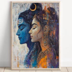 Shiva and Parvati, Shiv Shakti, God Shiva, Parvati, Shiv Parvati, Hindu God, Shiv Art, Shiva Wall Art, Shiv Painting, Poster Print, Canvas