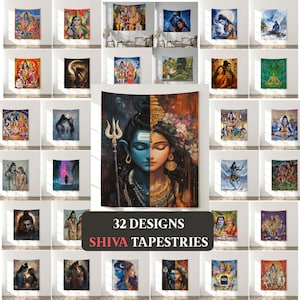 Lord Shiva Tapestries – 32 Hindu Wall Art Designs, Spiritual Indian Decor for Home, Yoga, Meditation & Temple Spaces