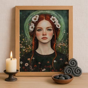 Brigid Celtic Goddess Wall Art, Irish Mythology Print, Goddess of Fire and Forge, Celtic Tonalism Decor, Sacred Feminine Pagan Artwork